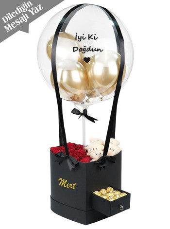Siyah Kalp Çekmeceli Balon Kutusu v1