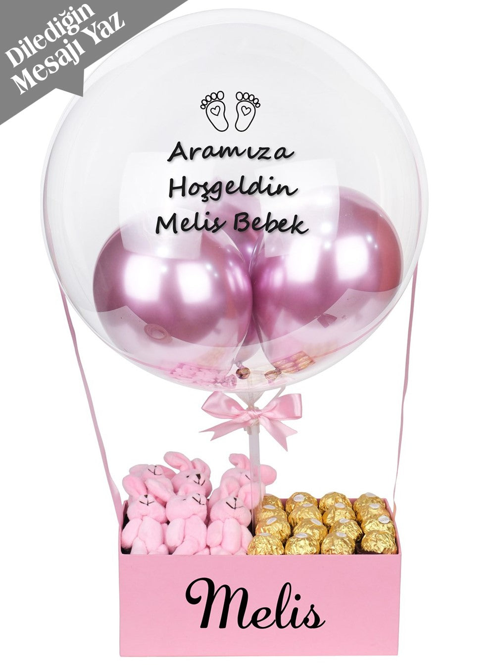 Pink Dream Yenidoğan Bebek Balon Kutusu Çikolatalı