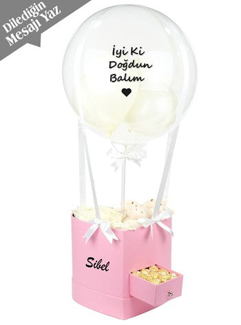 Pembe Kalp Çekmeceli Balon Kutusu