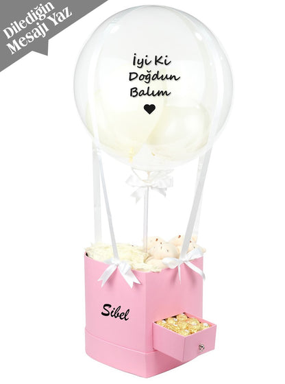 Pembe Kalp Çekmeceli Balon Kutusu