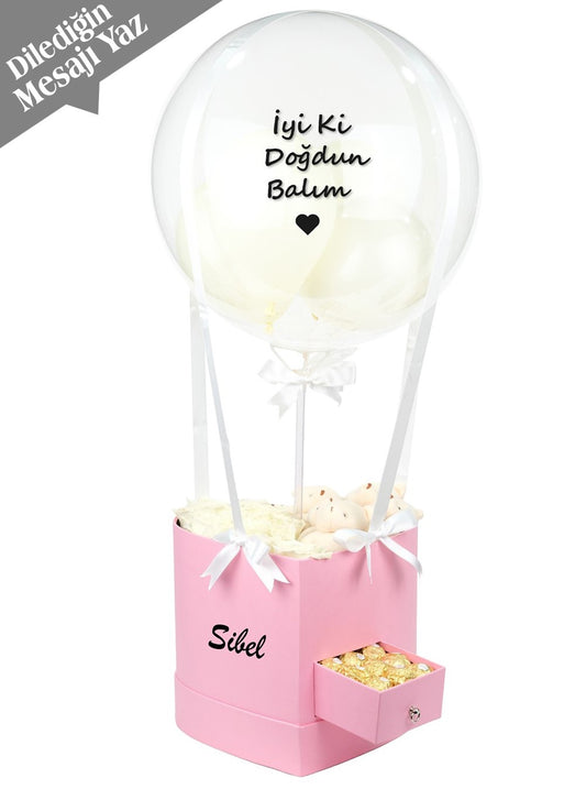 Pembe Kalp Çekmeceli Balon Kutusu
