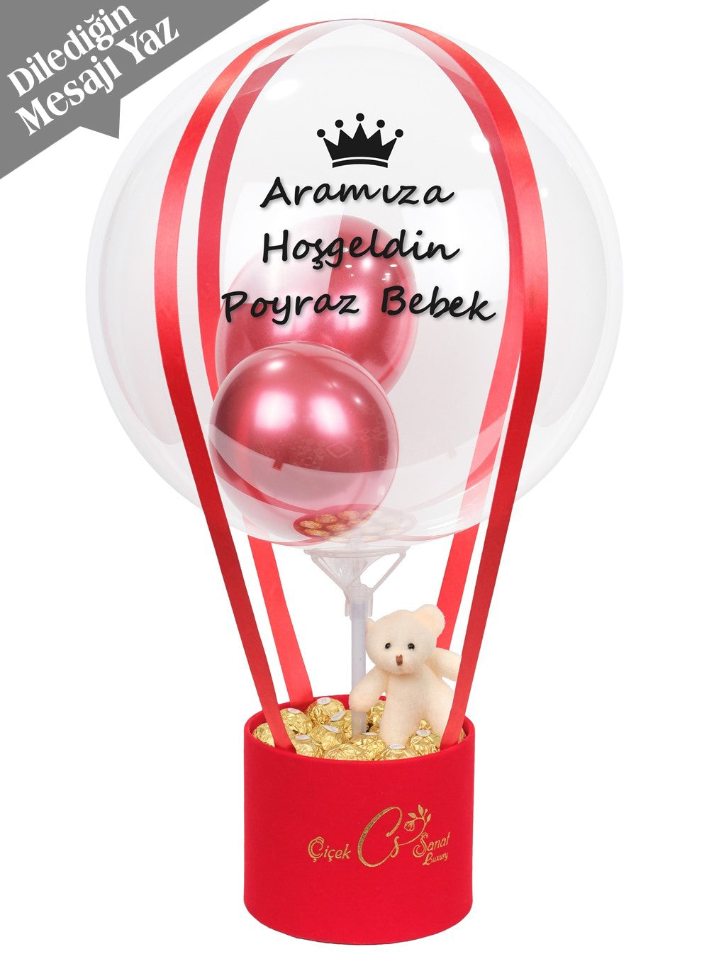 Kırmızı Balon Kutusu Çikolata ve Ayıcık