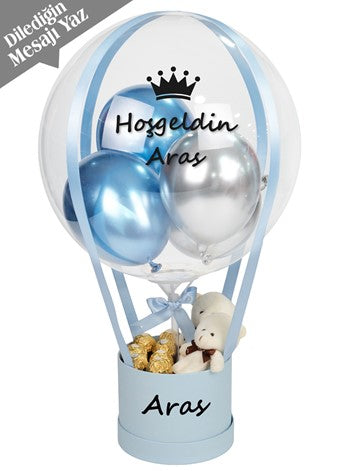 Açık Mavi Balon Kutusu Erkek Bebek Hediyesi