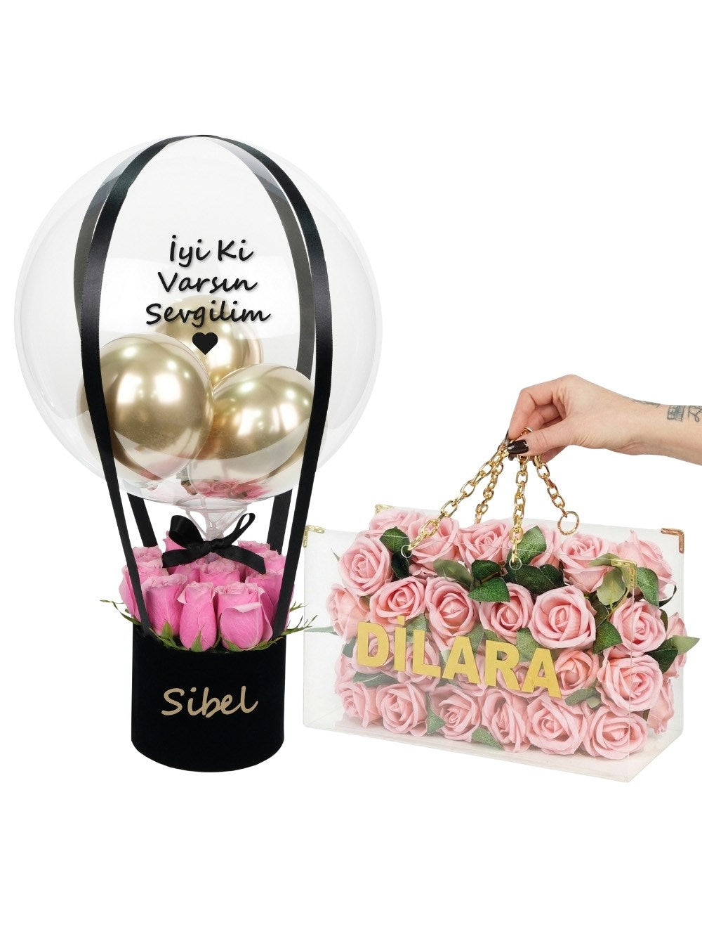 Vip Balon Kutusu ve Zincirli Çanta Set Kişiye Özel