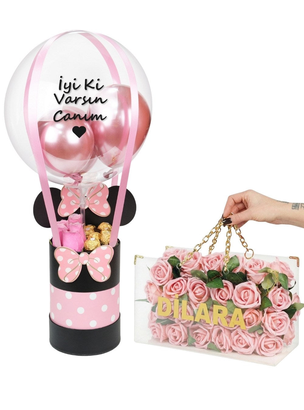 Minnie Mouse Temalı VIP Balon & Çikolata Kutusu