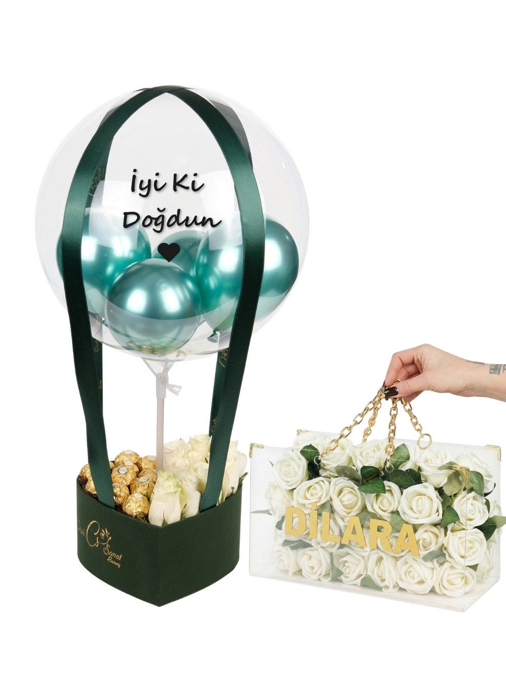 Emerald & White VIP Balon Kutusu Çanta Hediye Seti
