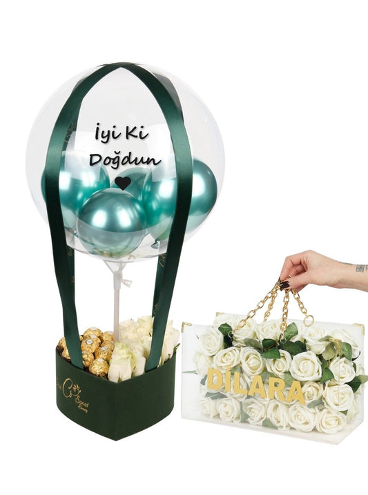Emerald & White VIP Balon Kutusu Çanta Hediye Seti