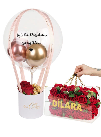 White and Red Eternal Love Balon Kutusu VIP Set