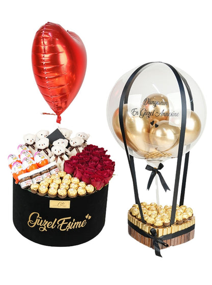 Anneler Günü Özel Set Çikolata ve Gül Balon Kutusu