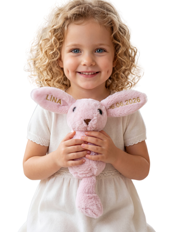 Kişiye Özel İsim ve Tarih Yazılı Premium Peluş Tavşan (20 cm)