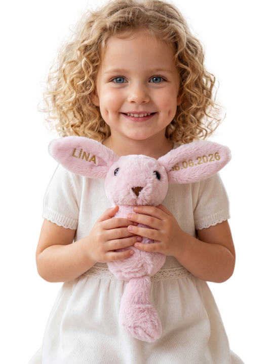 Kişiye Özel İsim ve Tarih Yazılı Premium Peluş Tavşan (20 cm)