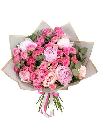 Canlı Şakayık Gül ve Pembe Çardak Buketi