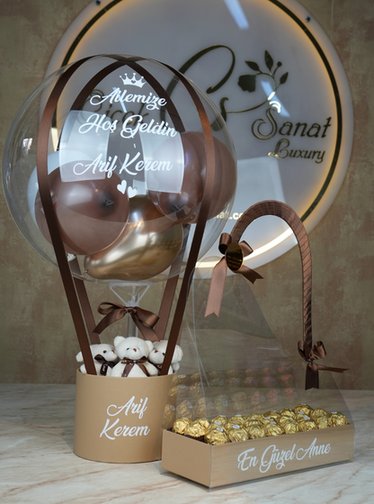 Kahve Tonları Balon Kutusu ve Çikolata Çantası