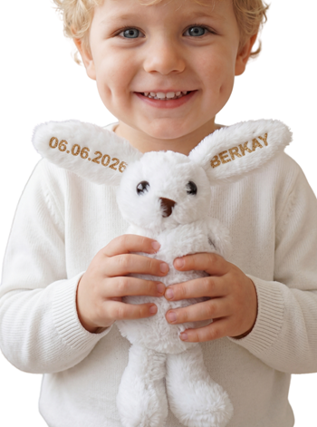 Kişiye Özel İsim ve Tarih Yazılı Premium Peluş Tavşan (20 cm)