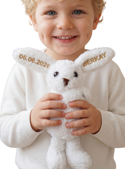Kişiye Özel İsim ve Tarih Yazılı Premium Peluş Tavşan (20 cm)