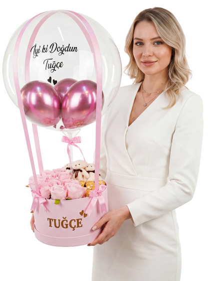 Bobo Balon ve Vip Gül Çikolata Ayıcıklı Balon Kutusu