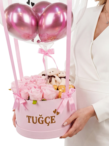 Bobo Balon ve Vip Gül Çikolata Ayıcıklı Balon Kutusu