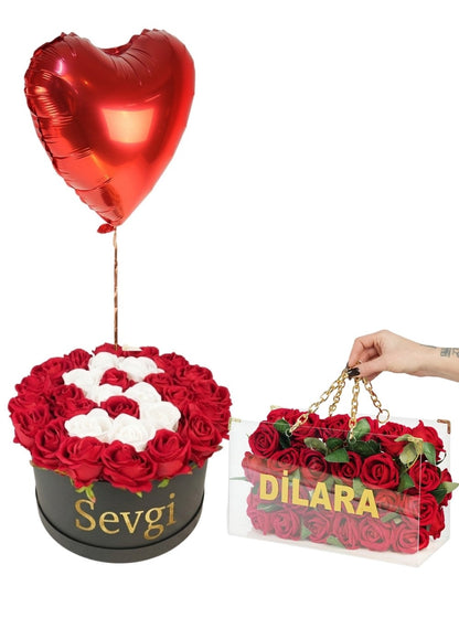 Kişiye Özel Harf Tasarımlı Zincirli Premium Gül Çantası