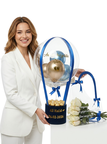 Kişiye Özel Kadife Kutuda Balon Kutusu Set