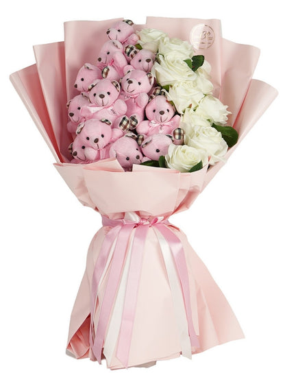 Premium Gül ve Pembe Dev Ayıcık Buketi