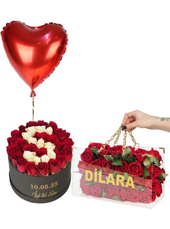 Kişiye Özel Harf Tasarımlı Zincirli Premium Gül Çantası