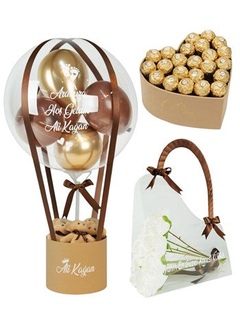 Kahverengi Çikolata Çanta ve Balon Kutusu Set