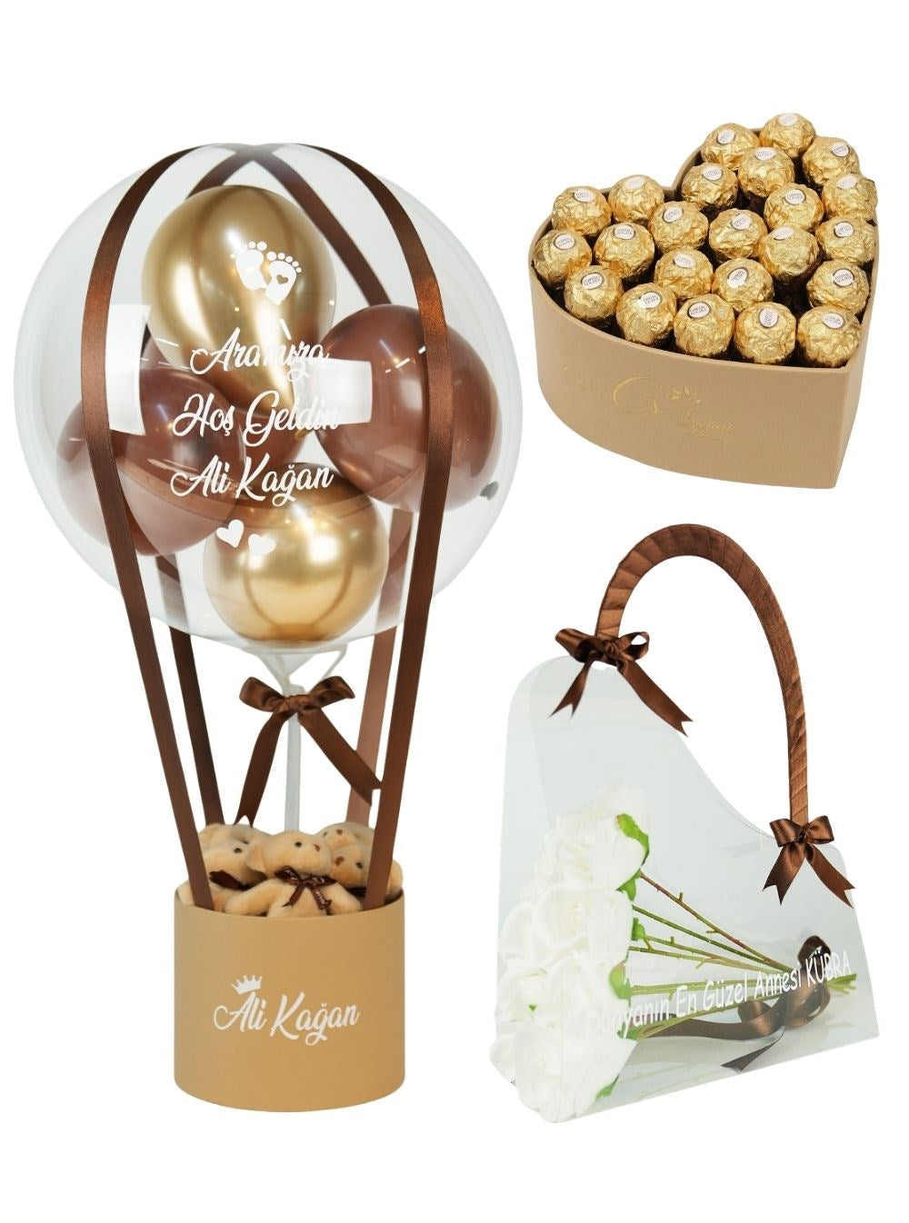Kahverengi Çikolata Çanta ve Balon Kutusu Set