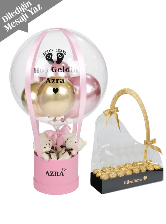 Pembe Gold Balon Kutusu Seti Çikolatalı
