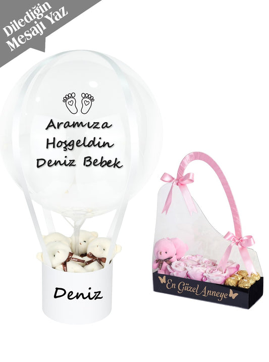 Anne Bebek Hediyesi Balonlu Ayıcık Seti