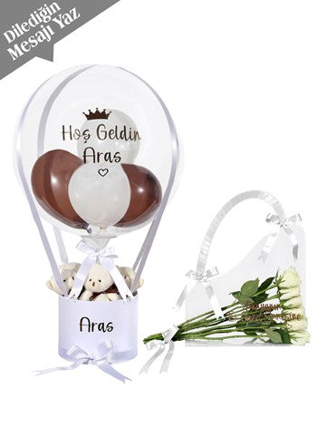 Beyaz Anne Bebek Seti Balon Kutusu ve Çanta Set