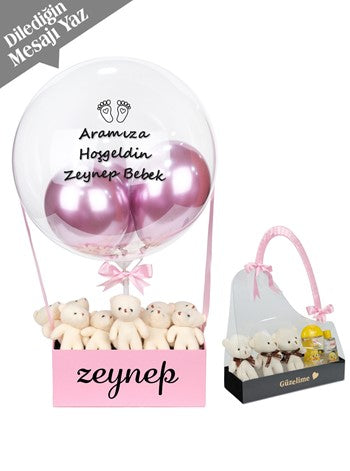 Pembe Yenidoğan Bebek Balon Kutusu Dalin Set