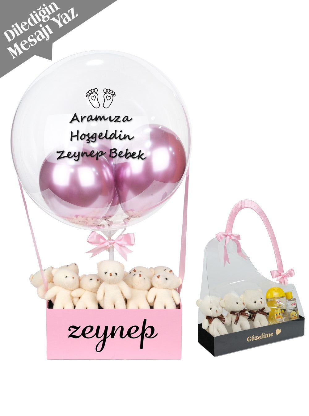Pembe Yenidoğan Bebek Balon Kutusu Dalin Set