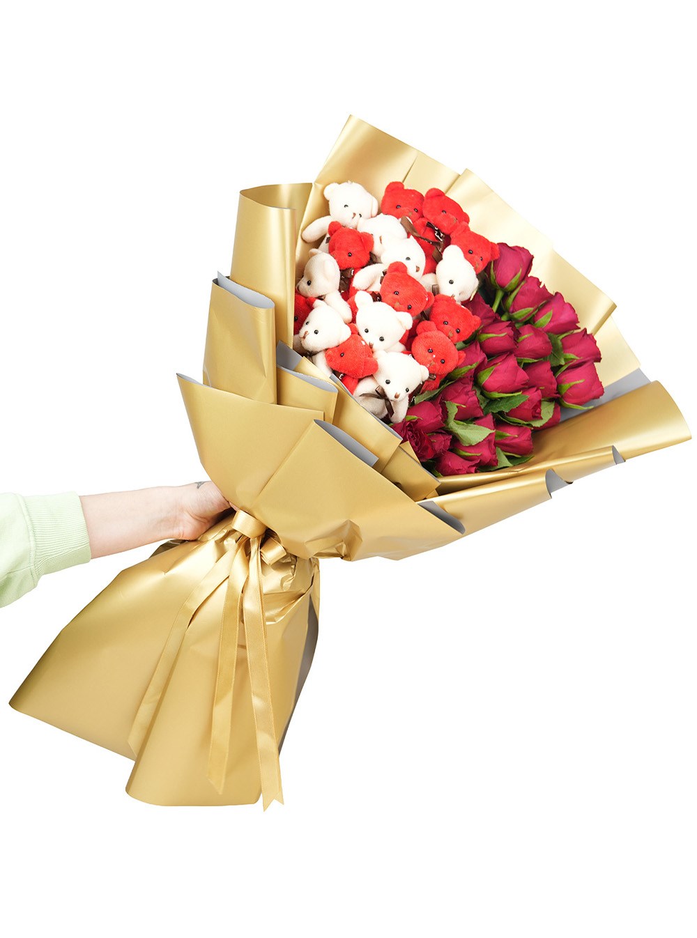 Canlı 21 Gül ve 21 Dev Ayıcık Buketi