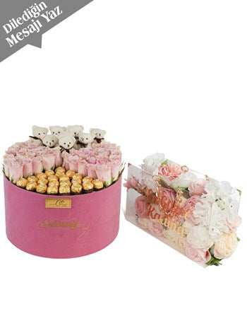 Premium Kadife Kutuda Güller ve Zincirli Çanta Set