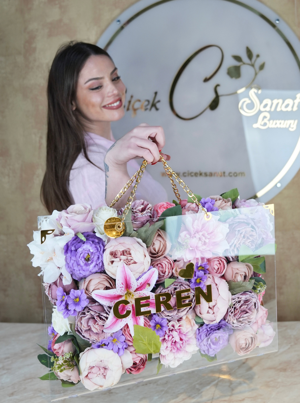 Lila Fuşya Pudra Tonları Vip Zincirli Çanta