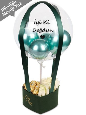Green Hearth Chocalate Balon Kutusu Kişiye Özel