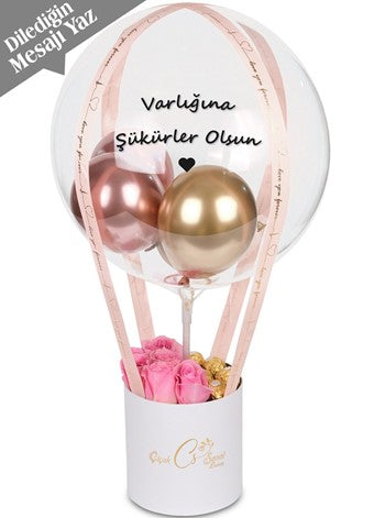 Pinky Roses Gül Balon Kutusu Kişiye Özel