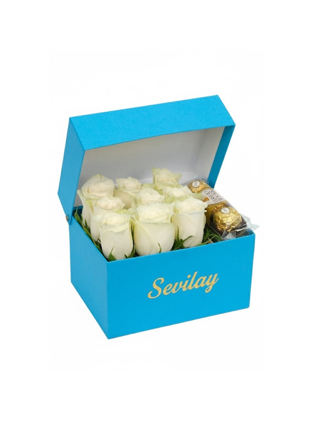 Blue Box White Rose and Chocolatte