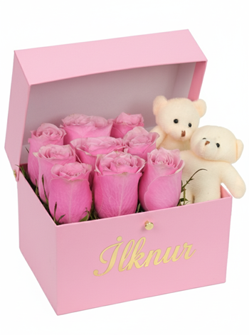 Pink Box Pembe Güller ve Teddy Bear