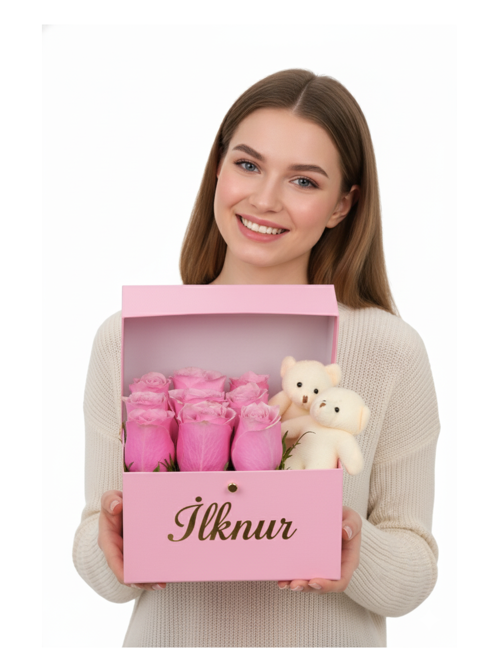 Pink Box Pembe Güller ve Teddy Bear