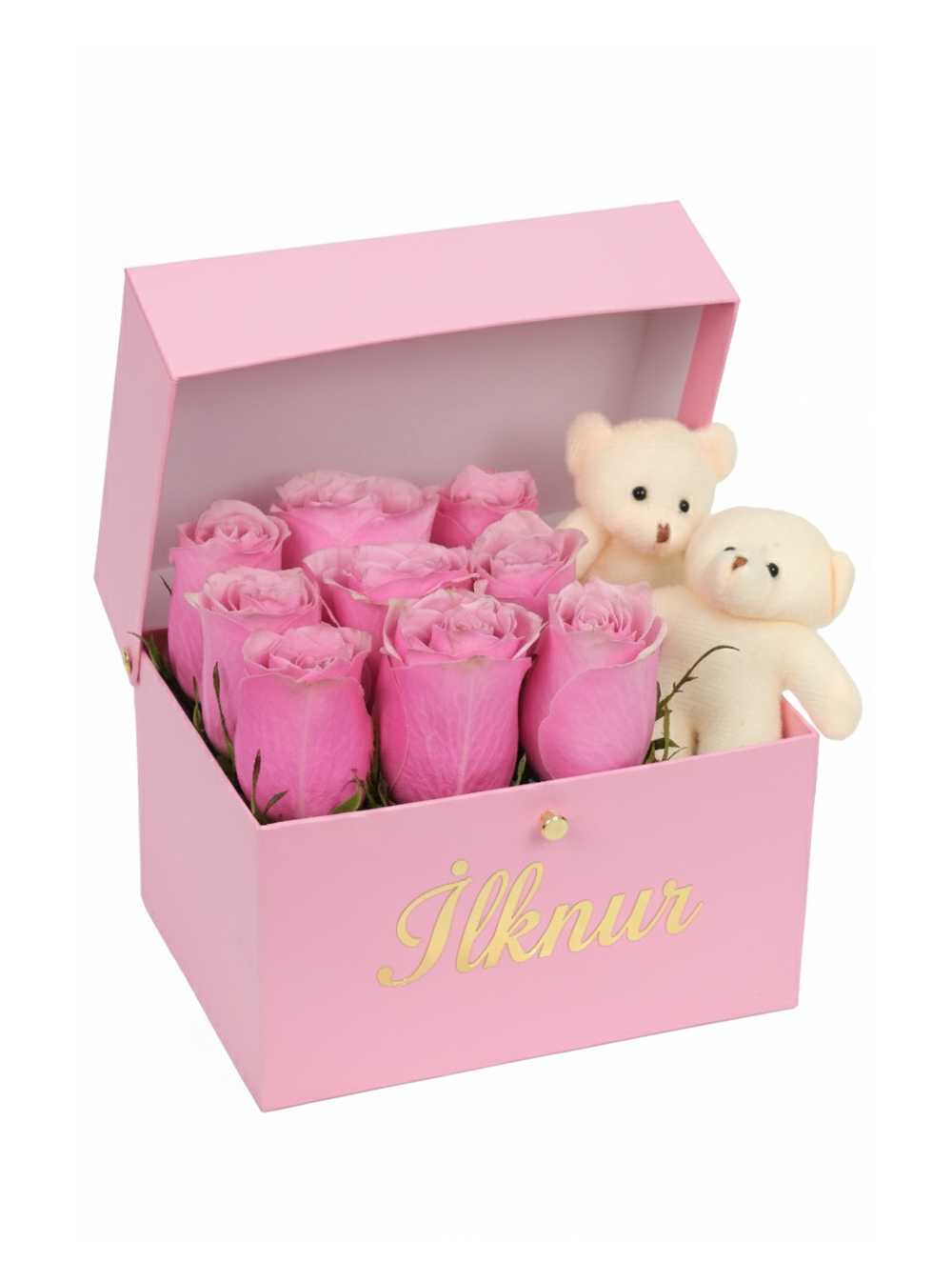 Pink Box Pembe Güller ve Teddy Bear