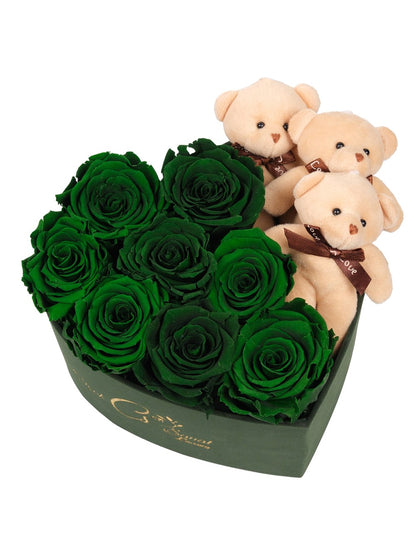 Green Box Solmayan Yeşil Gül ve Ayıcık