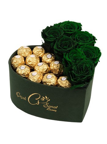 Green Box Solmayan Yeşil Gül ve Rocher Çikolata