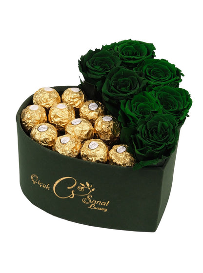 Green Box Solmayan Yeşil Gül ve Rocher Çikolata