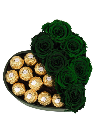 Green Box Solmayan Yeşil Gül ve Rocher Çikolata