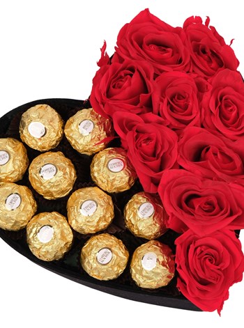 Black Box Solmayan Kırmızı Gül ve Rocher Çikolata