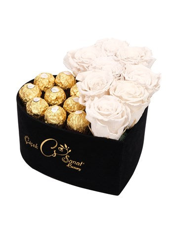Black Box Beyaz Solmayan Gül ve Rocher Çikolata