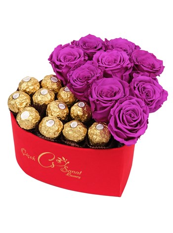 Red Box Mor Solmayan Gül ve Rocher Çikolata