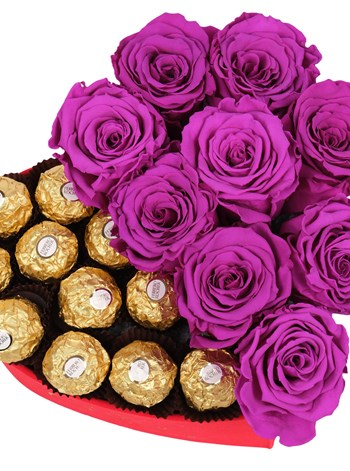 Red Box Mor Solmayan Gül ve Rocher Çikolata