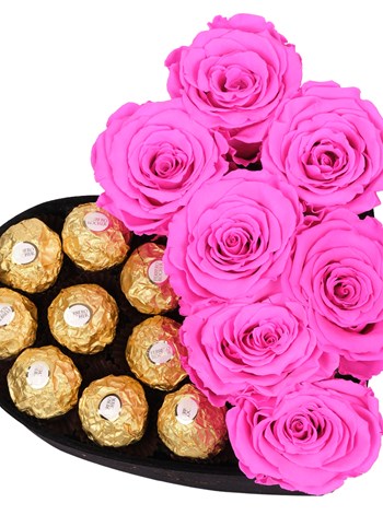Black Box Fuşya Solmayan Gül ve Rocher Çikolata